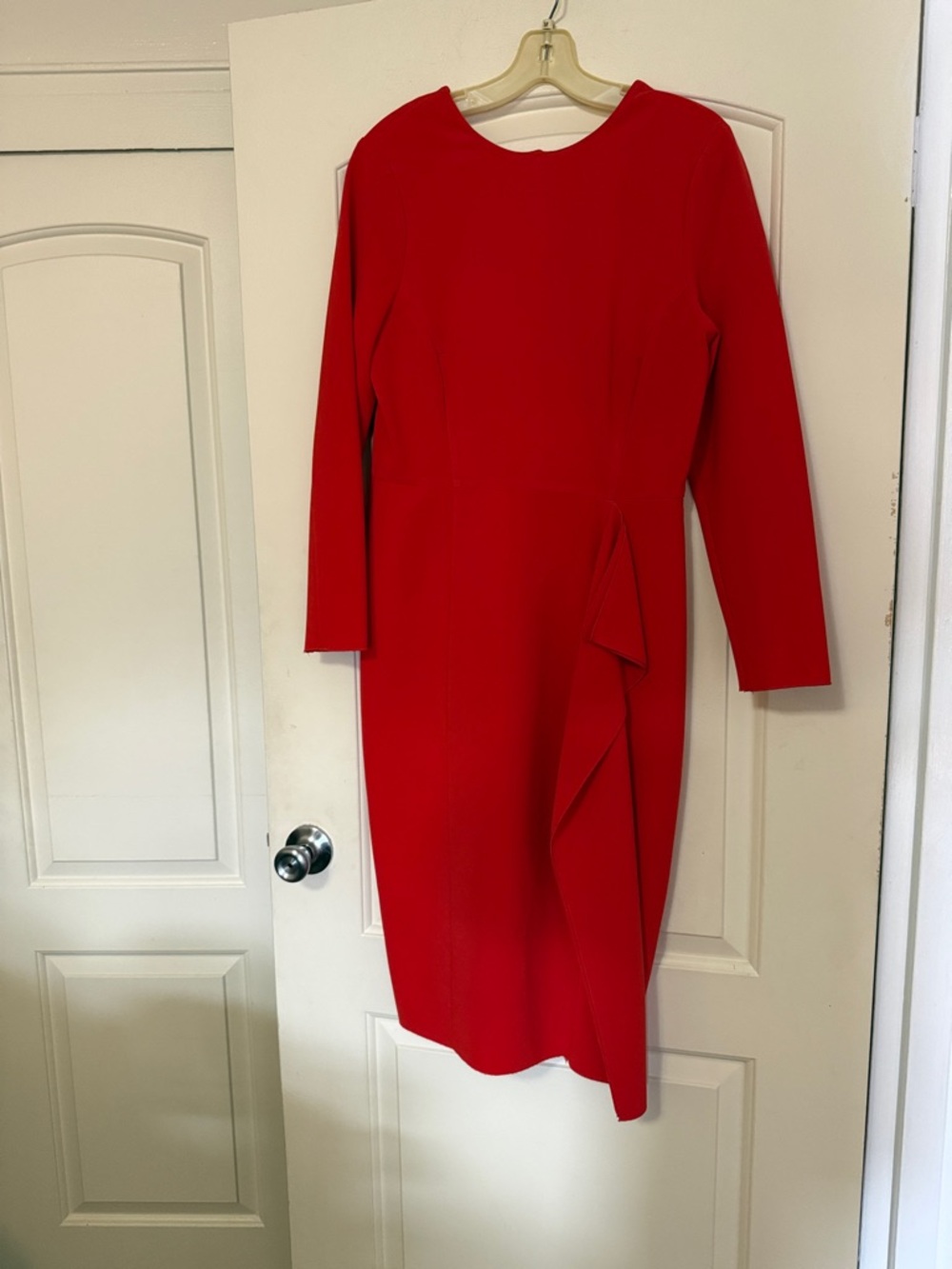 H&M Red Long-Sleeve Draped Sheath Dress